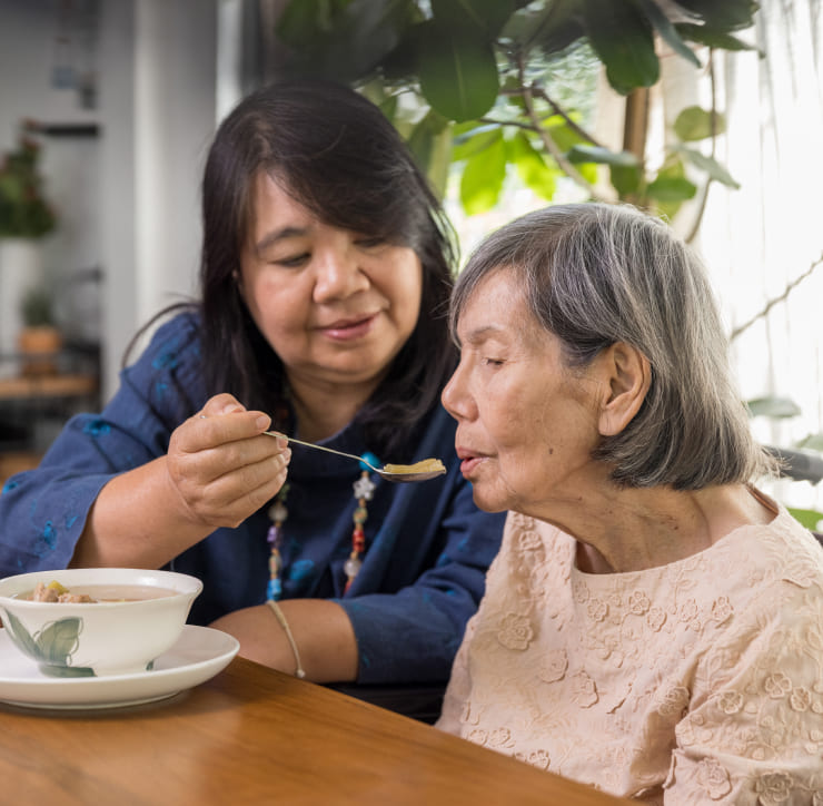 About Us - True Care Home Care - NYC & Westchester County - caregiver helps feeding patient